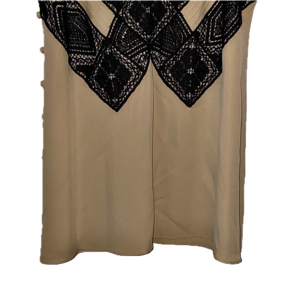 LAFAYETTE 148 Boheme Lace-Trim Silk-Georgette Camisole Tan w Black Lace NWT $698 - Picture 7 of 10